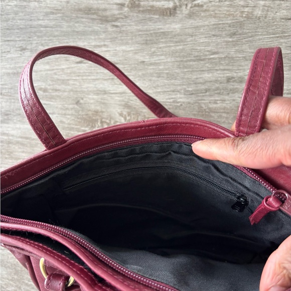 Vintage Handbag Burgundy Leather Purse Shoulder Bag Double Straps 90s - Picture 8 of 9